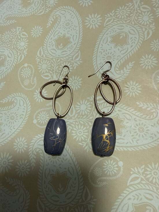 Earring, Enamel, Blue Botanical, Blue, Enameled Earrings - , - Picture 4 of 4
